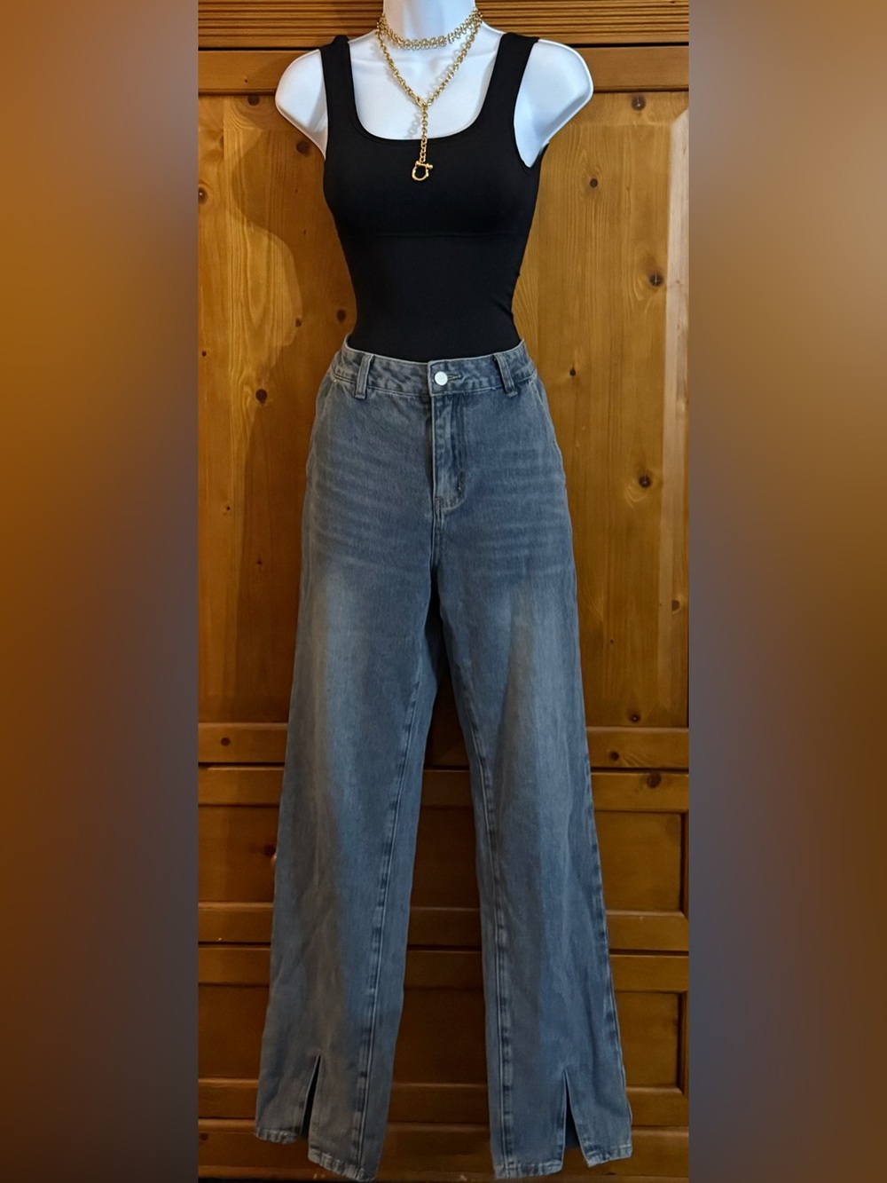 Commense Wide-Leg High-Rise Jeans in Faded Gray